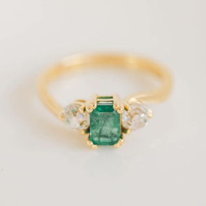 Emerald and Diamond Twist Trilogy Engagement Ring