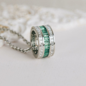 Channel set Emerald and Diamond Circle Pendant