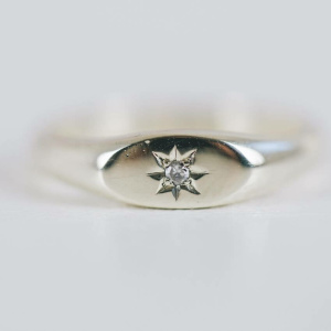 Slim Signet Ring with Star Set Diamond