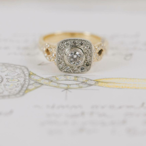 Cushion Halo Diamond and Sapphire Memorial Ring