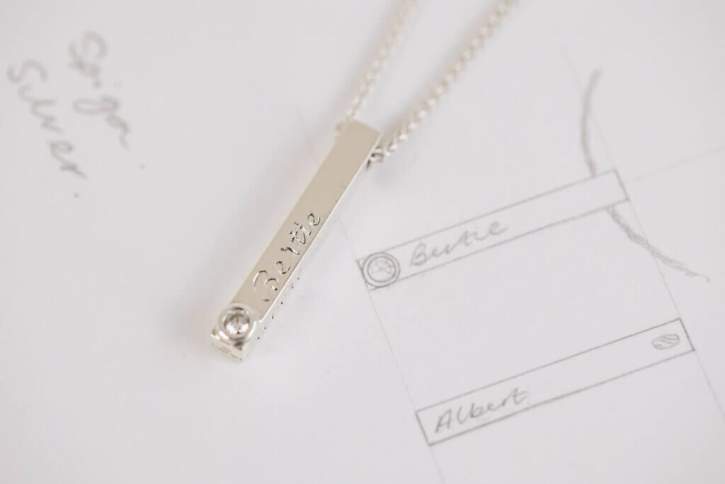 Bar Pendant with Birthstone and Hand Engraving
