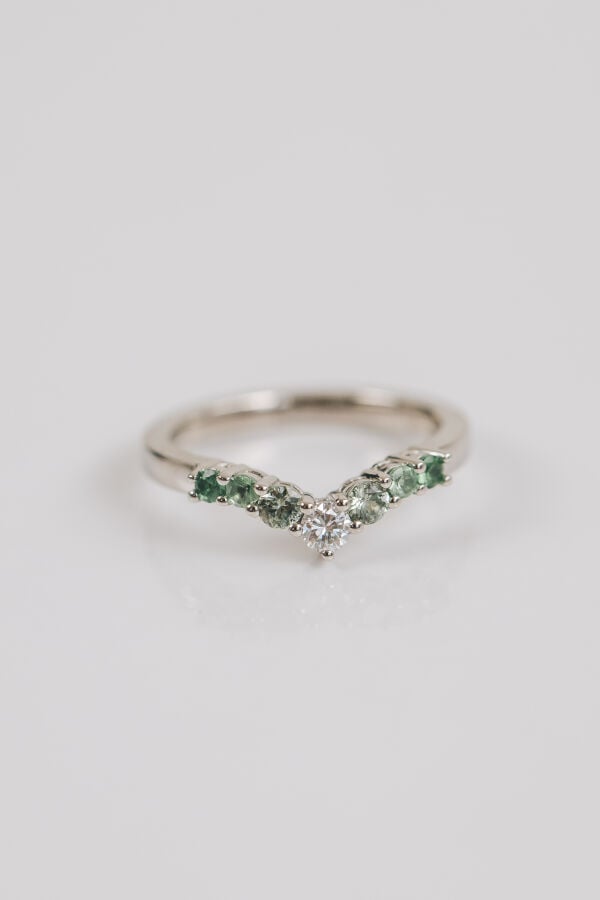 Green Ombre Wishbone Wedding Ring