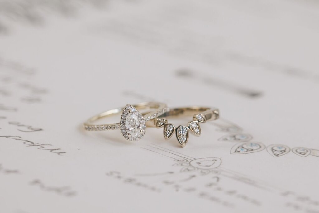Finger Print Engraved Raw White Gold Diamond Tiara Fitted Wedding Ring