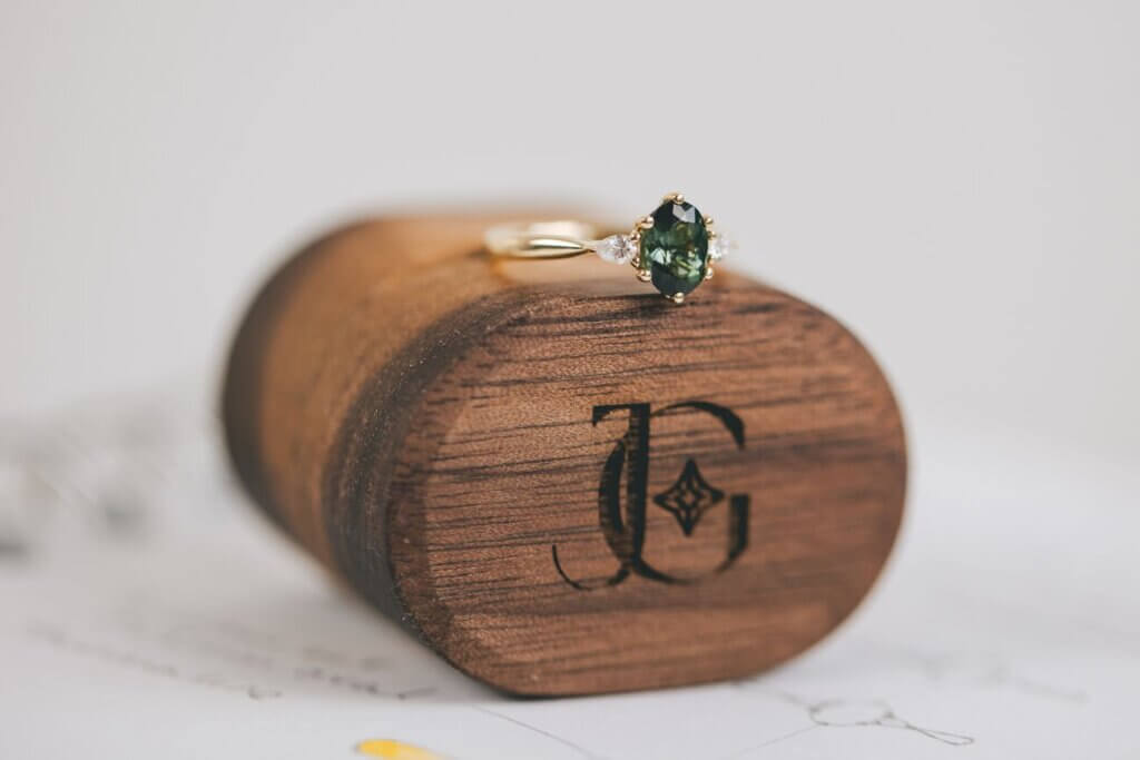 Tourmaline and Diamond Trilogy Engagement Ring