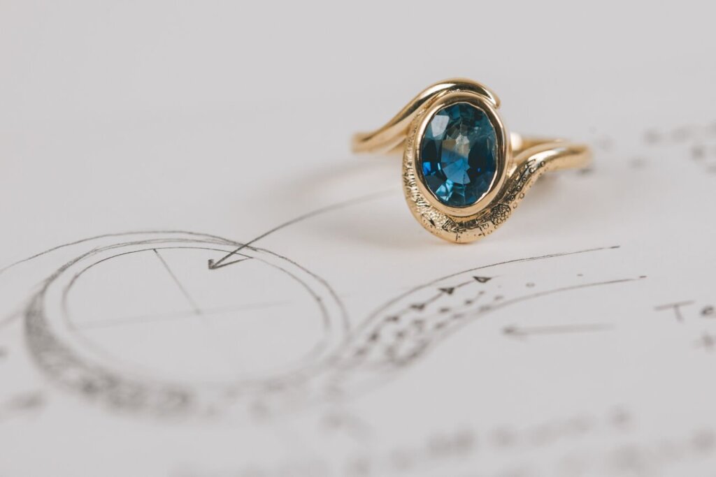 Klimt Inspired Bi Colour Sapphire Engagement Ring