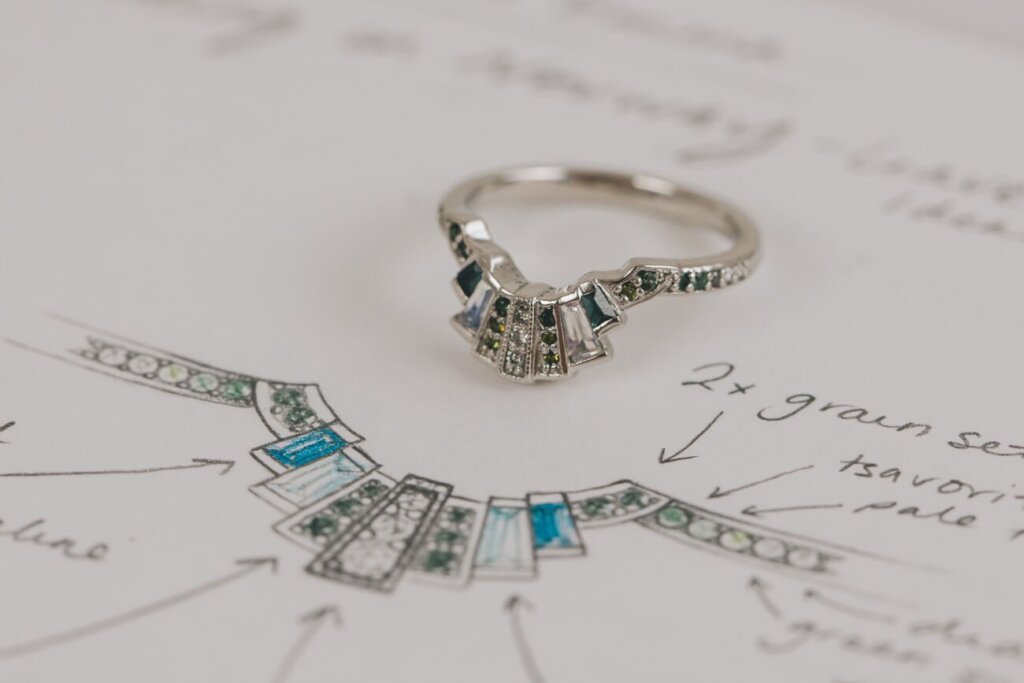 Multi-coloured Tiara Style Deco Tiara Fitted Wedding Ring