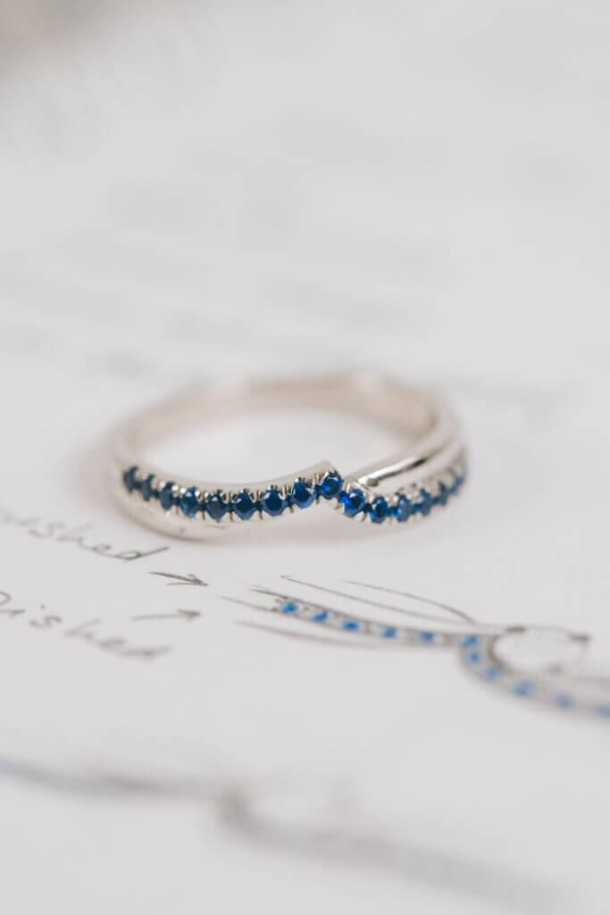 Sapphire Set Wave Shaped Fitted Wedding Ring