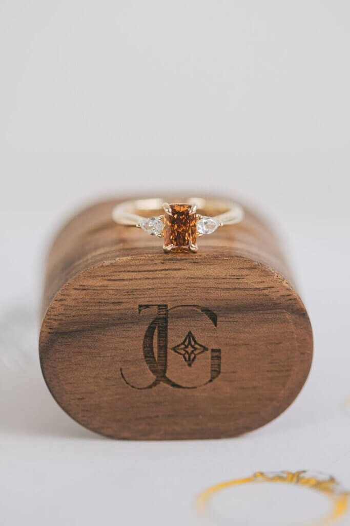 Cognac and White Diamond Trilogy Engagement Ring