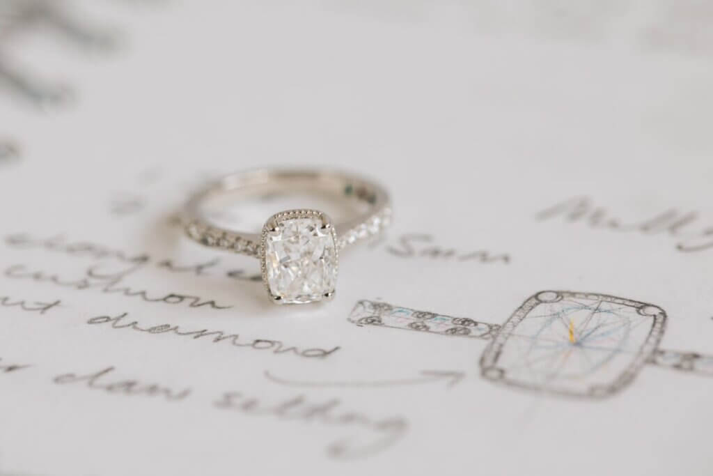 Elongated Cushion Diamond Engagement Ring