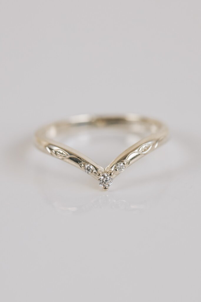 Leafy Engraved Wishbone Shaped Wedding Ring