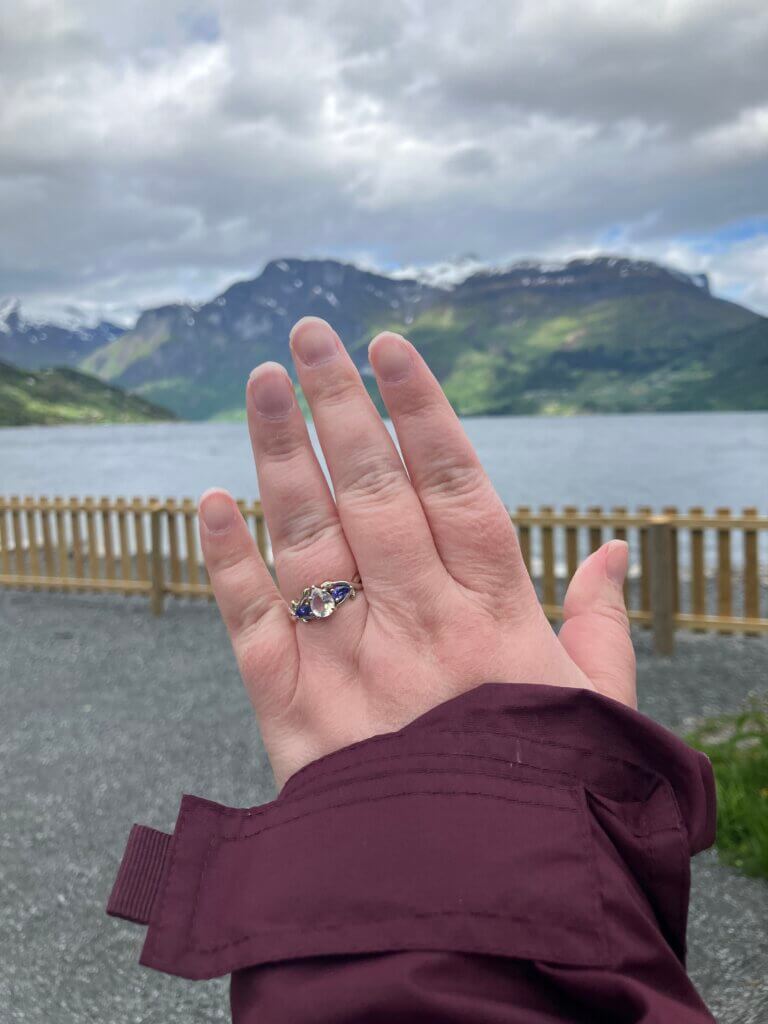 Moonstone and Tanzanite Leafy Engagement Ring