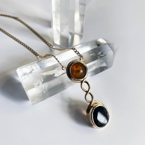 Smoky Quartz and Amber Pendant