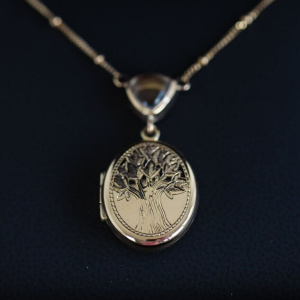 Hand Engraved Tree Inspired Yellow Gold Locket