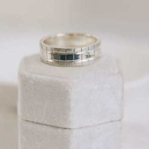 Argentium Silver Chequerboard Wedding Ring
