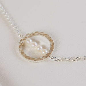 Pearl, Silver and Yellow Gold Necklace