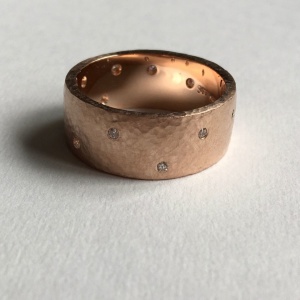 Wide Rose Gold Wedding Band with Diamonds