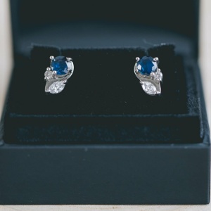 Sapphire and Diamond Platinum Stud Earrings