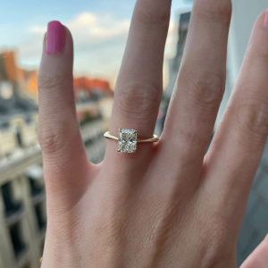Radiant Cut Diamond Engagement Ring with a Hidden Halo