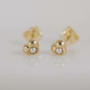 Gold Heart and Pearl Stud Earrings