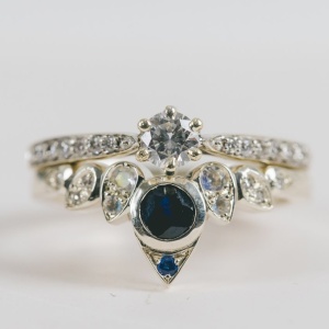 Sapphire, Moonstone and Diamond Tiara Wedding Ring
