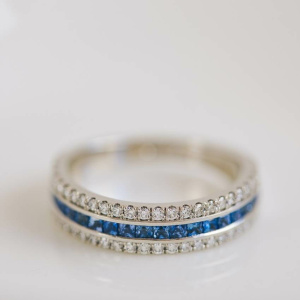 Cornflower Blue Sapphire Three Row Eternity Ring