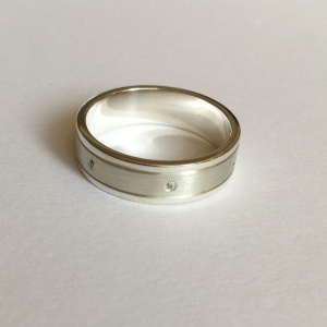 Gents Silver Ring with Diamonds and Mixed Finishes