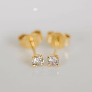 Recycled Diamond Yellow Gold Four Claw Stud Earrings