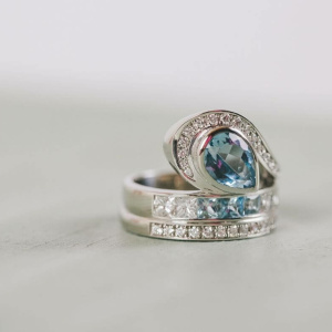 Aquamarine and Diamond Combined Engagement, Wedding and Eternity Ring