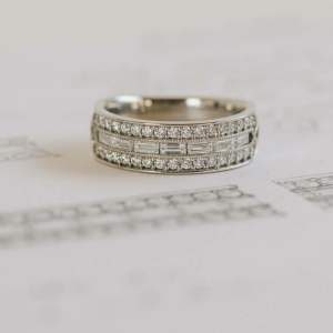 Baguette Cut Diamond Three Row Eternity Ring