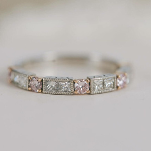Natural Pink Diamond and White Diamond Rose Gold and Platinum Eternity Ring