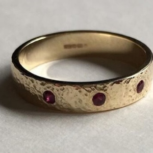 Hammered Wedding Ring with Rubies