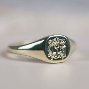Natural White Gold Monogram Signet Ring