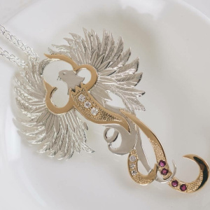 Phoenix Pendant using Recycled Gold and Gemstones