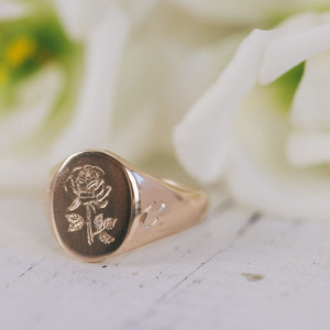Rose Engraved Signet Ring