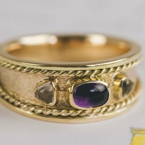 Gents Byzantine Inspired Amethyst Wedding Ring