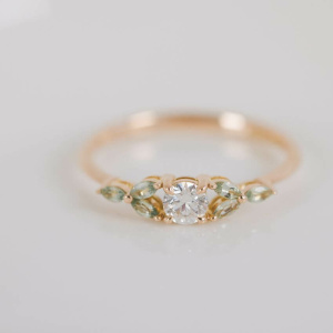 Diamond and Green Sapphire Engagement Ring