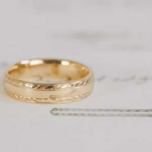 Hand Engraved Rope Design Recycled Gold Gents Wedding Ring