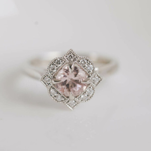 Morganite Shaped Halo Engagement Ring