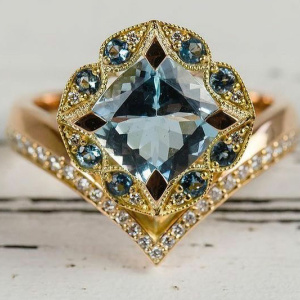 Dramatic Aquamarine Rose Gold Engagement Ring