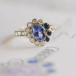 Asymmetric Cluster Ring using Sentimental Gemstones and Gold