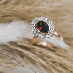 Garnet and Diamond Cluster Engagement Ring