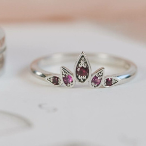 Tiara Shaped Ruby Fitted Wedding Ring