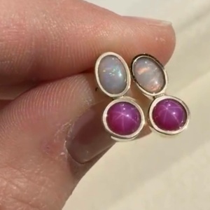 Opal and Star Rubies Stud Earrings