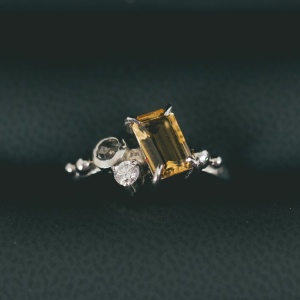 Citrine, Diamond and Salt and Pepper Diamond Asymmetric Cluster Ring