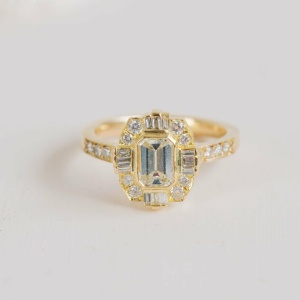 Shaped Halo Emerald Cut Diamond Engagement Ring