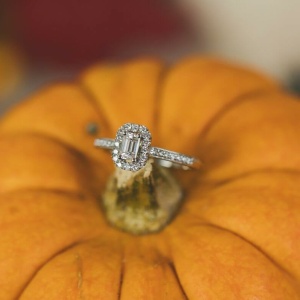 Emerald Cut Diamond Halo Engagement Ring