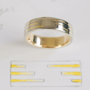 Gents Platinum With Yellow Gold Inlaid Bands Wedding Ring