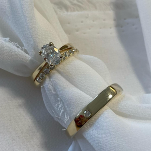 His and Hers Diamond Wedding Rings made using Sentimental Gold