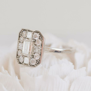 Emerald Cut Halo Remodelled Engagement Ring
