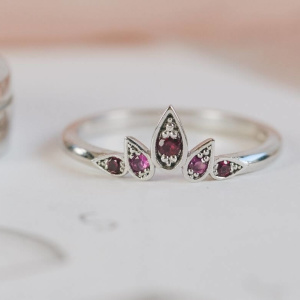 Tiara Shaped Ruby Fitted Wedding Ring